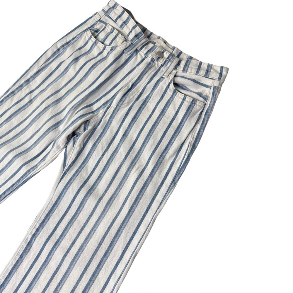 Joe's Jeans The Blake High Rise Wide Leg Crop Jeans Blue White Striped Size 26 - Picture 7 of 11